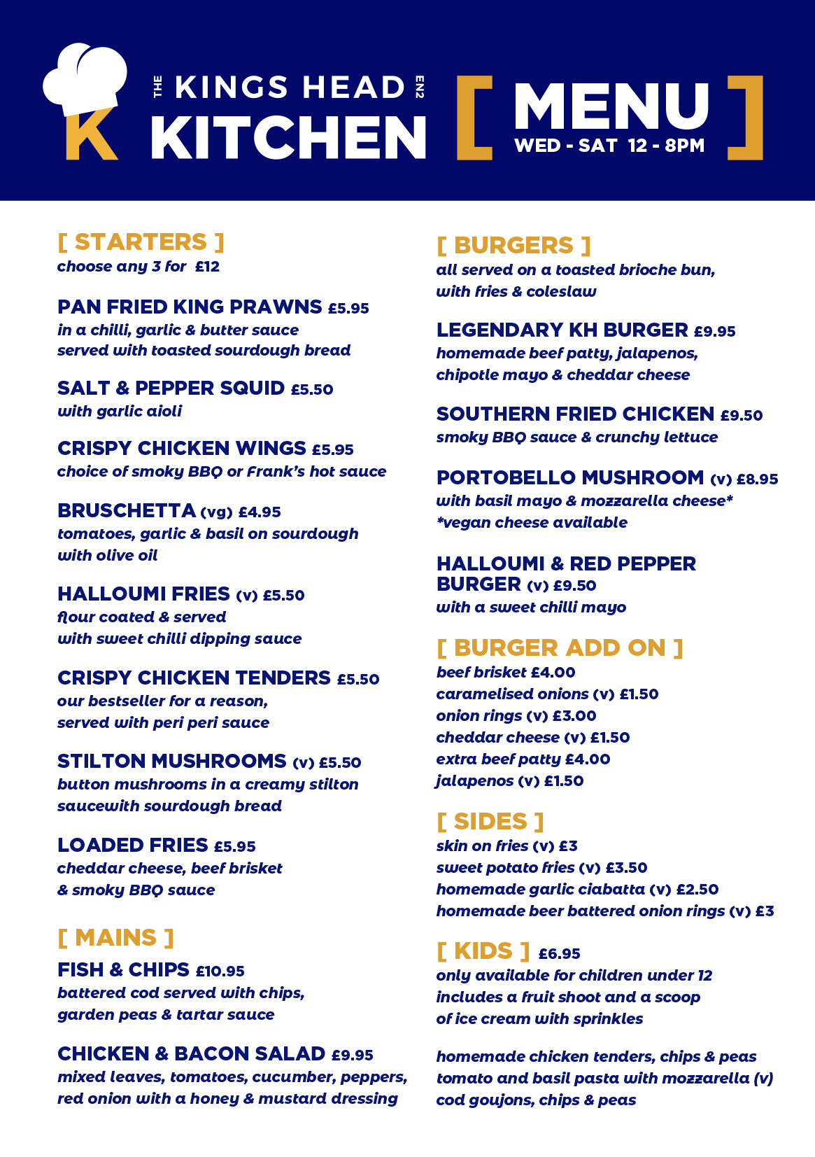 Kings Kitchen Menu A5 FRONT PRINT